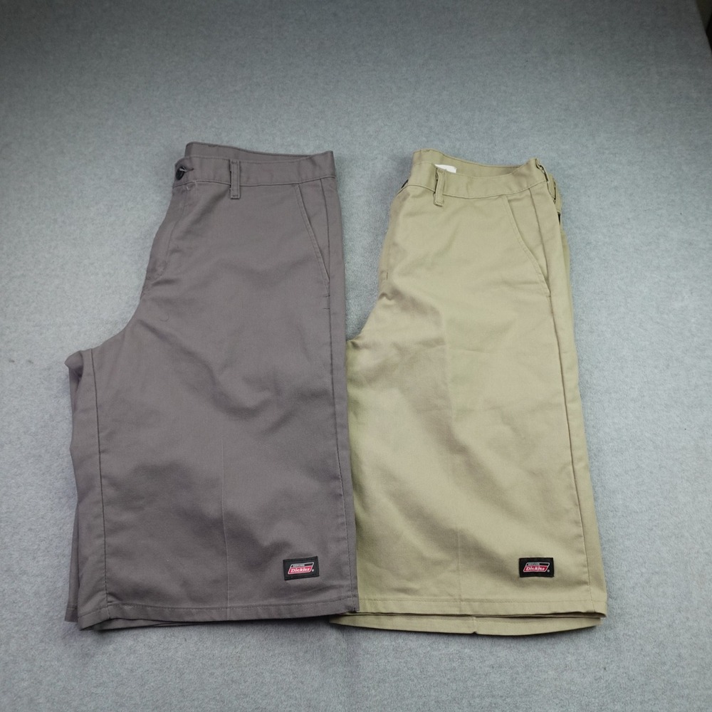 Dickies Shorts Mens 34 Grey Khaki Casual Work Shorts Lot of 2